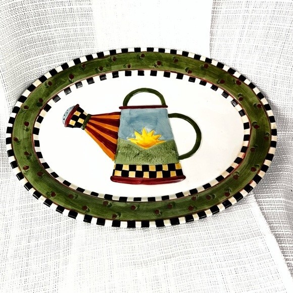 Sakura China Debbie Mumm Watering Can Platter Sun Green Spring Summer - Picture 1 of 8
